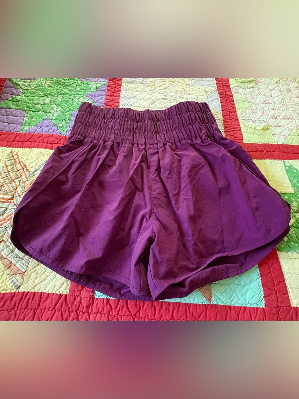 Zenana Outfitters Plum High-Waist Smocked A-Line Shorts